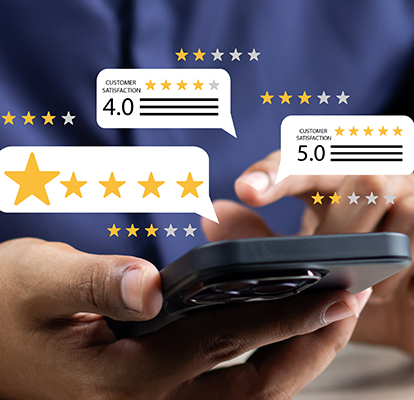 Banner encouraging customers to give reviews and feedback.